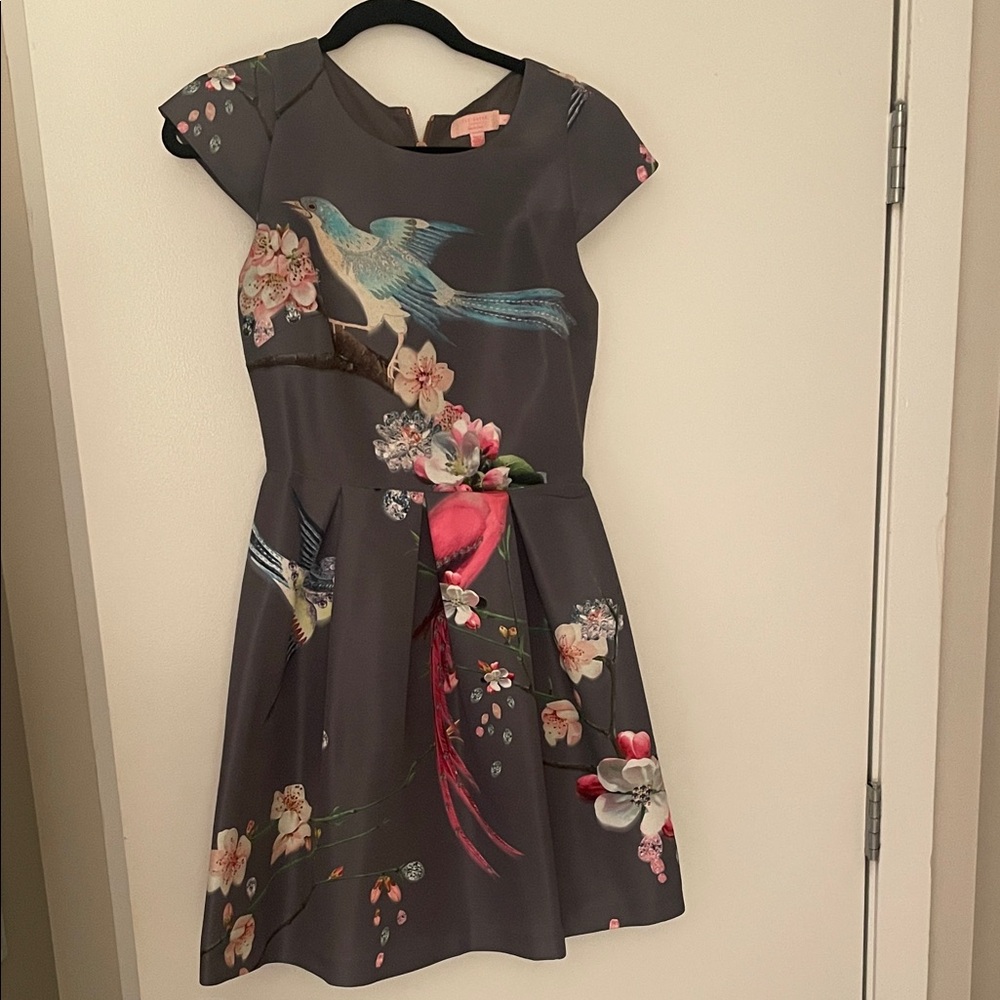 Ted Baker London Charcoal Dress with Floral and Bird Print